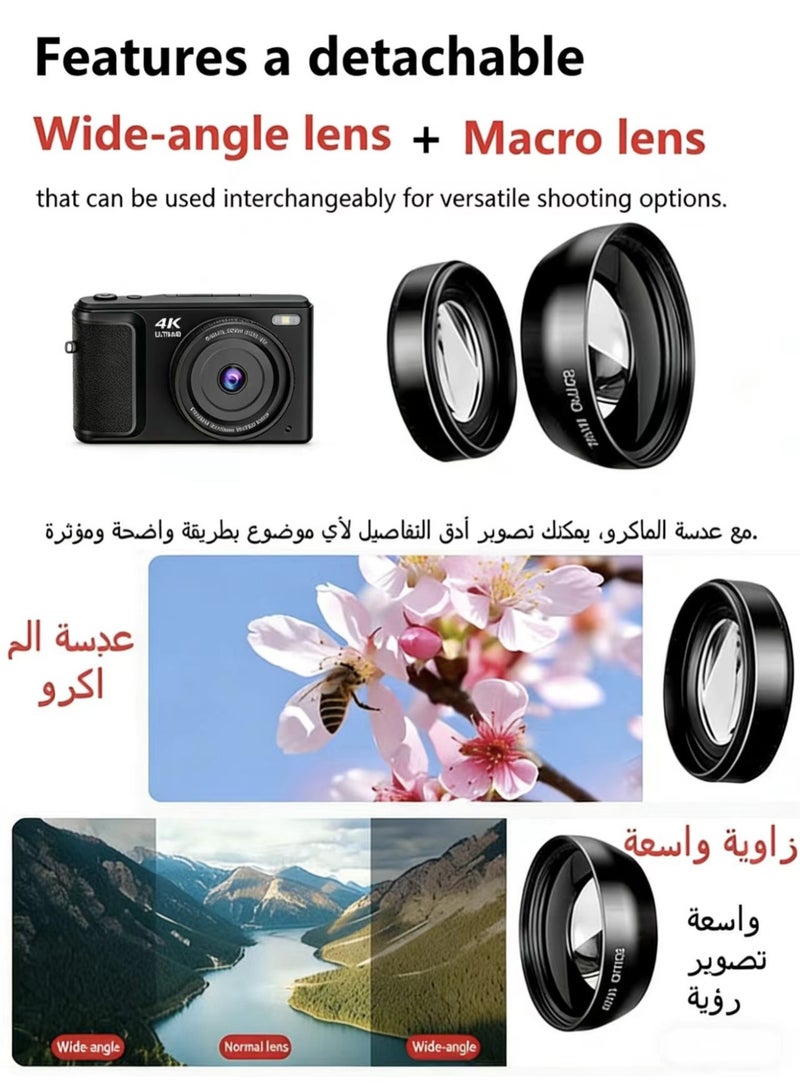ZONBON Digital Camera, 4K Vlogging Camera, Kids Camera 64MP Point and Shoot Digital Cameras with 64GB TF Card, 16X Zoom,Voice-controlled shuttermera - Image 3
